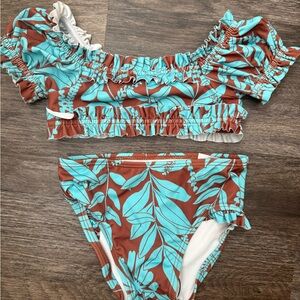 Janie & Jack New Swim Bikini Baby Girl Toddler Blue Brown Tropical 2piece